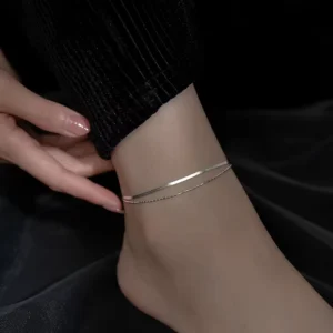RENSINO Women Foot Anklet 925 Sterling Silver Double Layer Snake Chain Anklets Jewelry