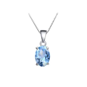 RENSINO Women Gemstones Necklace Sterling Silver 925 Blue Topaz Pendant Jewelry