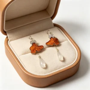 RENSINO Women Ginkgo Leaf Drop Earrings Sparkling Zircon Daily Wear Fashion Earrings