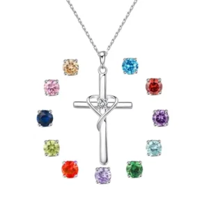 RENSINO Women Girls 925 Sterling Silver Cross Pendant Necklace 12 Months Birthstone Zirconia Choker Jewelry Custom Manufacturing