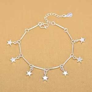 RENSINO Women Handmade 925 Sterling Silver Link Chain Star Charm Bracelet Birthday Gifts Jewelry