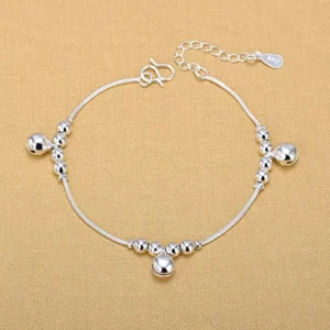 RENSINO Women Handmade 925 Sterling Silver Round Bell Charm Bracelet Birthday Gifts Jewelry