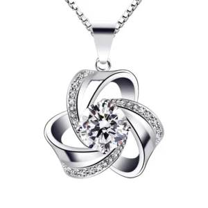 RENSINO Women Jewellery 925 Sterling Silver Eternal Love Knot Pendant Necklace with Cubic Zirconia