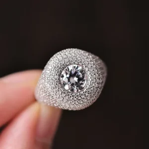 RENSINO Women Jewelry 925 Silver Ring Hip Hop Gift for Girls Big Diamond Micro Insert Cubic Zircon Rings Iced Out