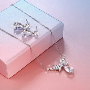 RENSINO Women Jewelry 925 Sterling Silver Zirconia Teardrop Necklace Earrings Sets