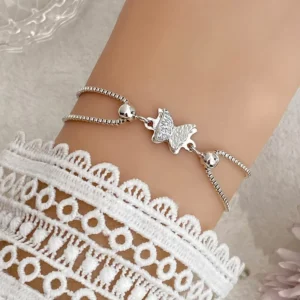 RENSINO Women Jewelry Adjustable Alloy Butterfly Crystal Rhinestone Diamond Anklet Bracelet