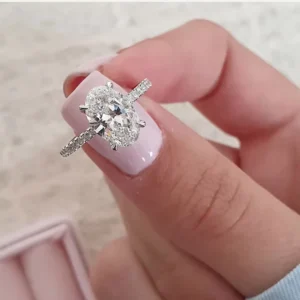 RENSINO Women Jewelry Cubic Zirconia Eternity Ring Promise Oval Diamond Engagement Wedding 925 Sterling Silver Ring