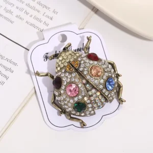 RENSINO Women Ladybug Rhinestone Inlaid Brooch High-end Insect Rhinestone Brooch Pin Jewelry
