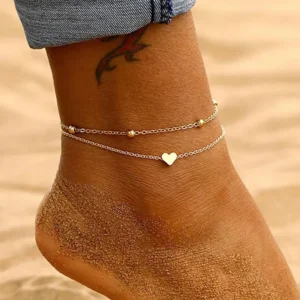 RENSINO Women Leg Chain Anklet Bohemian Layered Heart 18k Gold Alloy Anklet Summer Beach on Foot Ankle Bracelets