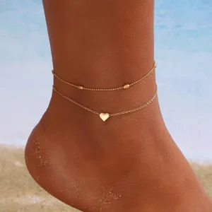 RENSINO Women Leg Chain Anklet Bohemian Layered Heart 18k Gold Alloy Anklet Summer Beach on Foot Ankle s