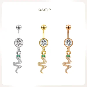 RENSINO Women Luxury Snake Shape Belly Rings Inlaid Zircon Body Piercing Jewelry Navel Belly Button Ring
