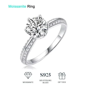 RENSINO Women Moissanite Engagement Ring 925 Sterling Silver 1CT 6.5mm VVS GRA Certified Moissanite Diamond Wedding Ring