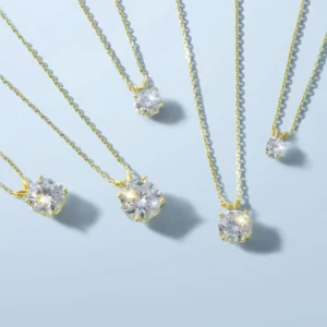 RENSINO Women Moissanite Pendant Chain 1-4 Carat Lab Created Mossanite Solitaire Sterling Silver Heart Shaped Back Moissanite Necklace
