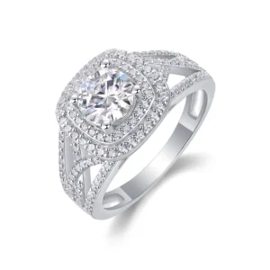 RENSINO Women Mossinate Diamond Jewelry 925 Sterling Silver Ring 1ct Carat Diamond Moissanite Ring