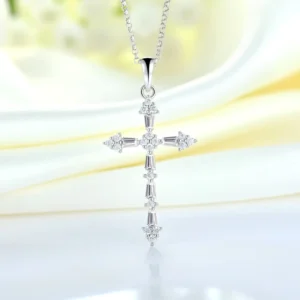 RENSINO Women Necklace 925 Sterling Silver Cross Crucifix 3A Cubic Zirconia Birthstone Color Pendant Gift for Mom