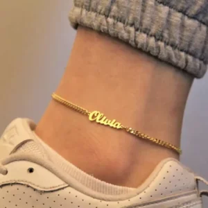 RENSINO Women Personalized Name Anklet Fashion Foot Jewelry Stainless Steel Customized Cuban Chain Party Daily Wearing