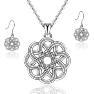 RENSINO Women Rhodium Plated 925 Sterling Silver Celtic Earring Necklace Wedding Bridal Jewelry Sets