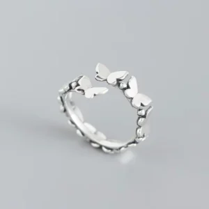 RENSINO Women Rings Vintage Butterfly Design 925 Sterling Silver Statement Adjustable Ring