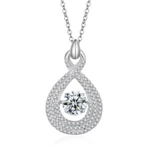 RENSINO Women S925 Silver Rose Gold Plated Moissanite Infinite Water Drop O-Chain Pendant Necklace