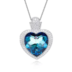 RENSINO Women S925 Sterling Silver Heart Pendant Valentine’s Day Gift Crystal Necklace for Girls