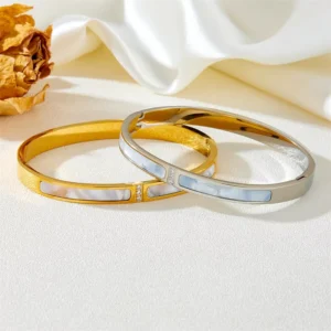 RENSINO Women Shell Bracelet Ins 18k Gold Stainless Steel Bracelet Luxury Trendy Shinny Jewelry Bracelets & Bangles for Women