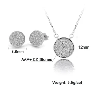 RENSINO Women Silver Necklace Earrings Jewelry Set 925 Sterling Silver Jewelry Set Bridal Jewellery