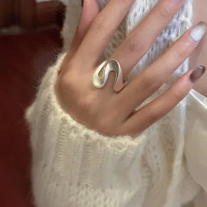RENSINO Women Sterling Silver Rings 925 Fine Fashion Statement Ring Wave Wedding Engagement Plain Rings Custom Jewelry
