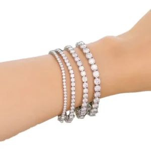 RENSINO Women Stock Eight-Character Clasp 2-6mm Four-Claw 6-24inch Classic 925 Silver Plated Anniversary Tennis Chain Bracelet