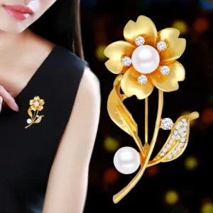 RENSINO Women Sunflower Pearl Brooch Fashionable Rhinestone Pin Jewelry