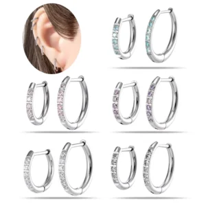 RENSINO Women Wear G23 F136 Titanium Alloy Round Micro Zirconia Minimalist Versatile Straight Pin Hoop Comfortable Earrings
