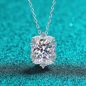 RENSINO Women’s 2ct Oval Cut Moissanite Pendant Rhodium Plated 925 Sterling Silver Necklace Wedding Engagement Jewelry
