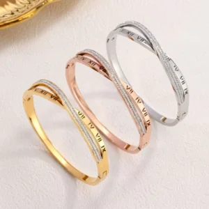 RENSINO Women’s 316L Stainless Steel 18K Gold Plated Shell Roman Character Non-Fading Fashion Bracelet