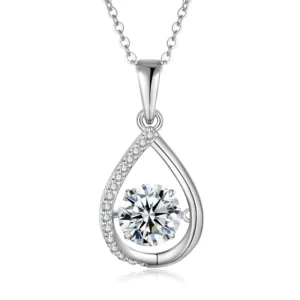 RENSINO Women’s 925 Silver Moissanite Pendant Necklace with O-Chain Classic Drops Design