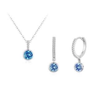 RENSINO Women’s 925 Sterling Silver Bezel Blue Zirconia Necklace Earrings Trendy Engagement Wedding Jewelry Sets Manufacturing