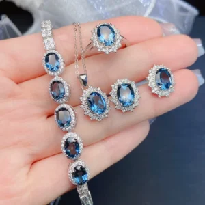 RENSINO Women’s 925 Sterling Silver Fine Jewelry Set with Gold Plating Featuring Natural Topaz for Parties