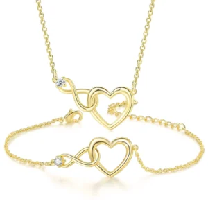 RENSINO Women’s 925 Sterling Silver Infinite Love Heart Bracelet and Necklace Engagement Wedding Fine Jewelry Sets