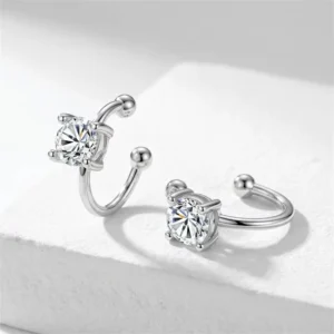 RENSINO Women’s 925 Sterling Silver Moissanite Stud Earrings Ear Cuff