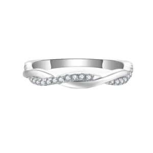 RENSINO Women’s 925 Sterling Silver Platinum Plated Staggered Line Design Finger Ring Shiny Moissanite Fashionable Fine Jewelry Party