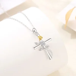 RENSINO Women’s 925 Sterling Silver Religious Cross Charm Pendant Necklace with Gold Plating Two-Tone Zircon for Anniversary Occasion