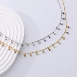 RENSINO Women’s 925 Sterling Silver Small Zircon Pendant Necklace 18K Gold Plated Chain for Wedding Gift Jewelry