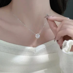 RENSINO Women’s 925 Sterling Silver Star Moon Moissanite 1 Karat Fashion Light Luxury High end Electroplated Pendant O chain Necklace