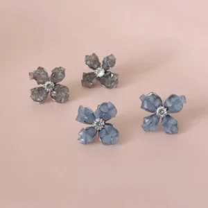 RENSINO Women’s Blue Gray Crystal Flower Stud Fashion Jewelry Earrings