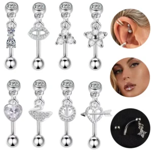RENSINO Women’s Body Jewelry Zircon Pendant Eyebrow Stud Piercing Jewelry Eyebrow Ring Party Wedding Cochlear Stud