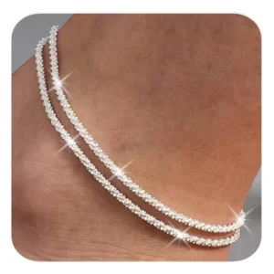 RENSINO Women’s Brass Religious Anklet Set with Caterpillar Glitter Snake Bone Chain Beads Gold color Plated for Party Jewelry