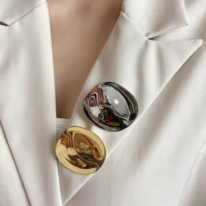 RENSINO Women’s Brooch Irregular Folded Round Metal Pins Gold Silver Color Brooches Accessories Party Jewelry Gift