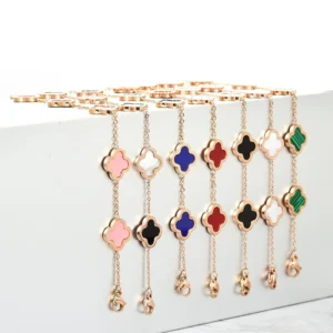 RENSINO Women’s Classic 18K Gold Plated 13MM Double Sided Stainless Steel 4 Leaf Clover Bracelet No Tarnish Four Leaf Clover Jewelry