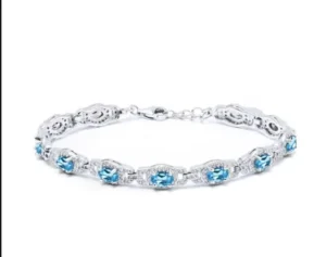 RENSINO Women’s Classic Design AAA+ Round Gold Rhodium Plated 925 Sterling Silver Tennis Bracelet 2mm for Wedding Party Gift