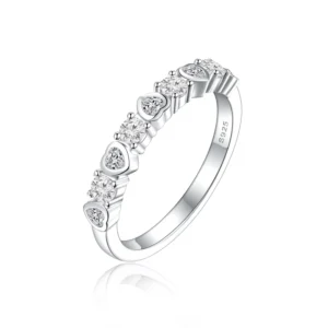 RENSINO Women’s Classic Sterling Silver 925 Wedding Engagement Ring Heart Shaped Zircon Jewelry for Party Gifts