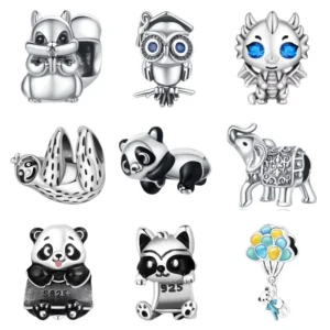 RENSINO Women’s Copper Alloy Plated Silver Jewelry Charms Pendants Featuring Panda Sloth Beads Zircon Children