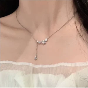 RENSINO Women’s Delicate Micro Pave Cubic Zircon Star Pendant Necklace Trendy Geometric Micro Tassel XinRui Alloy Daily Life